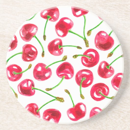 Dessous De Verre En Grès Motif de cerises d'aquarelle (Devant)