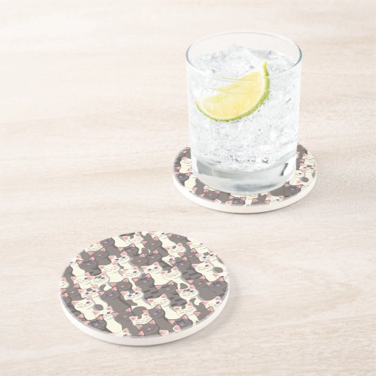 Dessous De Verre En Grès Motif de chats blancs et gris (Côté)