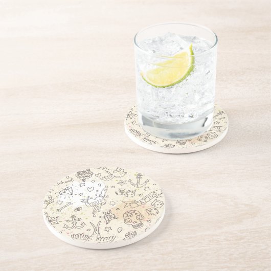 Dessous De Verre En Grès Motif de concept de tatouage (Côté)