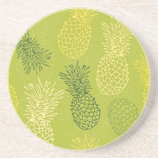 Dessous De Verre En Grès Motif de contour de l'ananas sur vert (Devant)