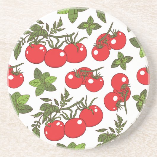 Dessous De Verre En Grès Motif de cuisine sans couture Tomato Basil (Devant)