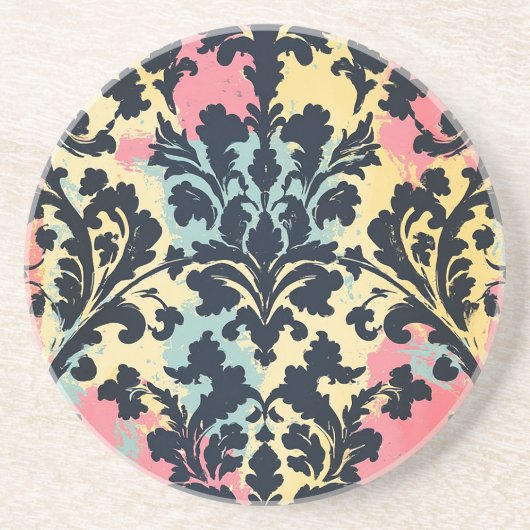 Dessous De Verre En Grès Motif de damas ancien (Devant)