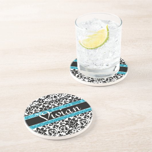 Dessous De Verre En Grès Motif de damassé de calligraphie (Côté)