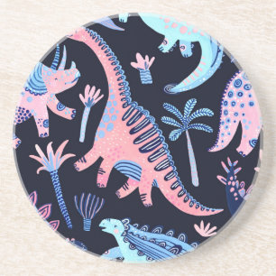 Dessous De Verre En Grès Motif de dinosaures de bande dessinée mignon.