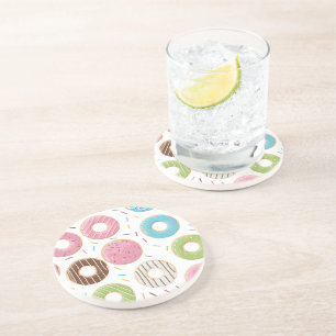 Dessous De Verre En Grès Motif de Donuts Colorés Rétro pour une Fête Amusan