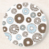 Dessous De Verre En Grès Motif De Donuts, Donuts Bleus, Donuts Brown (Devant)