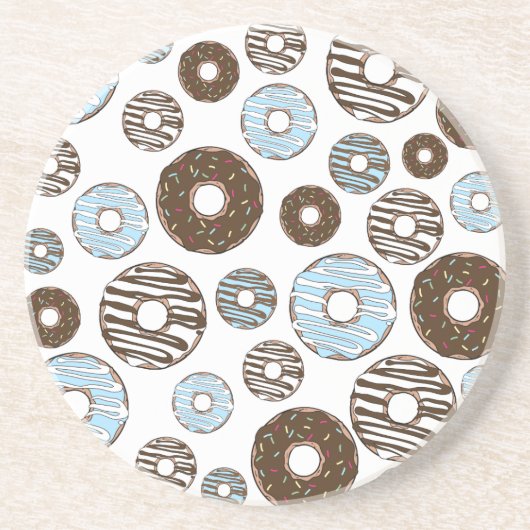 Dessous De Verre En Grès Motif De Donuts, Donuts Bleus, Donuts Brown (Devant)