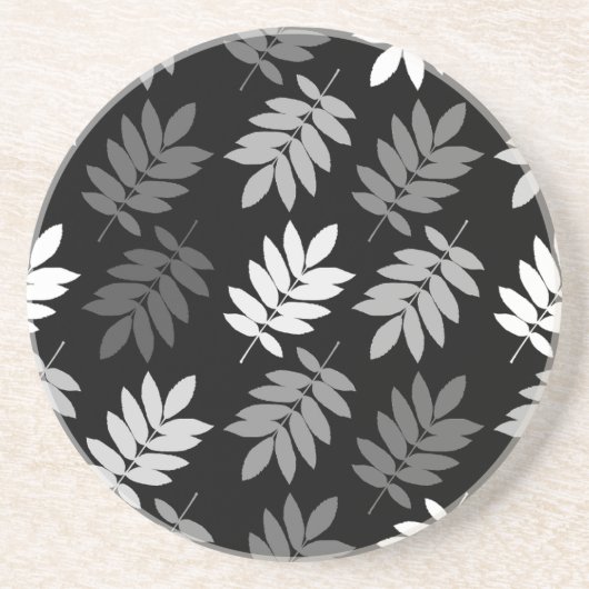 Dessous De Verre En Grès Motif de feuille aînée noir blanc gris (Devant)