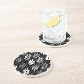 Dessous De Verre En Grès Motif de feuille aînée noir blanc gris (Côté)
