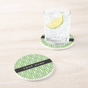 Dessous De Verre En Grès Motif de feuille, feuilles vertes, votre nom