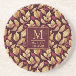 Dessous De Verre En Grès Motif de feuilles d'automne pailleté or marron rou