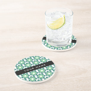 Dessous De Verre En Grès Motif de feuilles, feuilles vertes, votre nom
