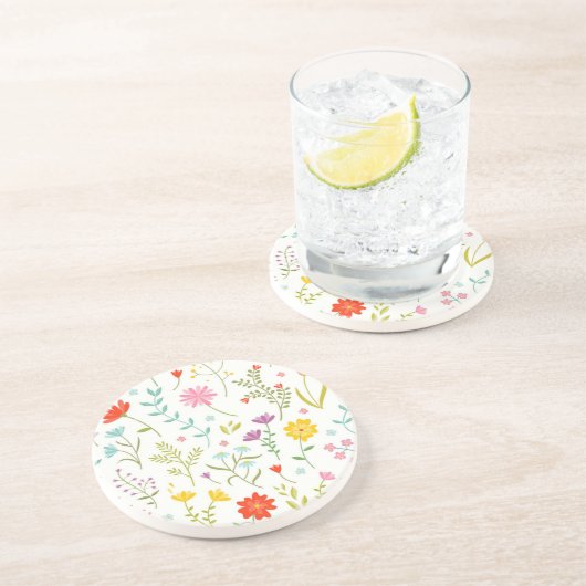 Dessous De Verre En Grès Motif de fleurs (Côté)