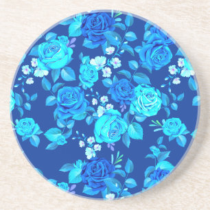 Dessous De Verre En Grès Motif de fleurs de rose bleue classique-87600