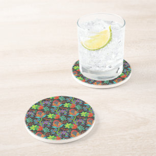 Dessous De Verre En Grès Motif de fleurs exotiques Texture de perles de ver