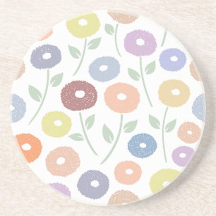 Dessous De Verre En Grès Motif de fleurs floues Lg Pastels sur fond blanc