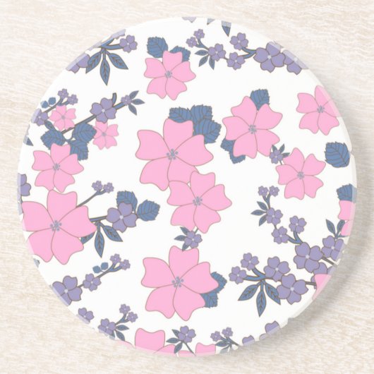Dessous De Verre En Grès Motif DE FLEURS ROSE ET PURPLE (Devant)