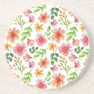 Dessous De Verre En Grès Motif de fleurs roses à l'aquarelle