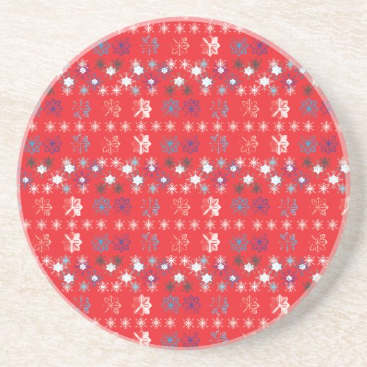 Dessous De Verre En Grès Motif de flocon de neige moderne Red Christmas (Devant)