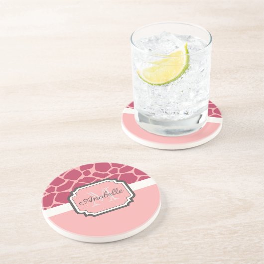 Dessous De Verre En Grès Motif de girafe rose (Côté)