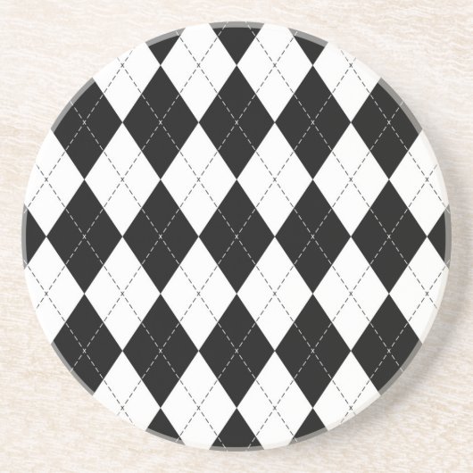 Dessous De Verre En Grès Motif de Jacquard géométrique noir blanc (Devant)