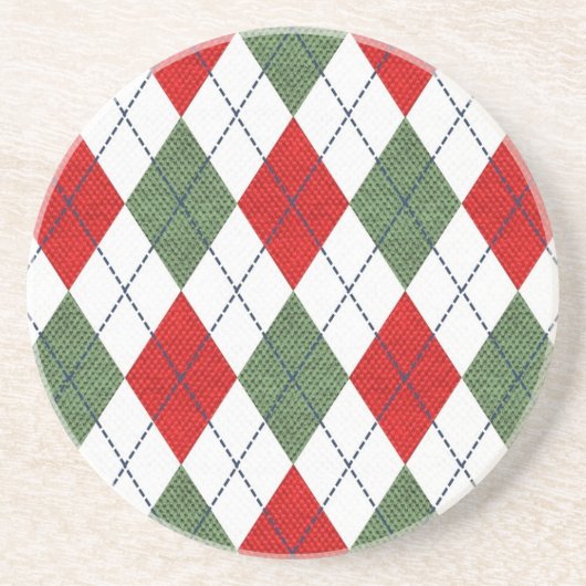 Dessous De Verre En Grès Motif de Jacquard vert et rouge (Devant)