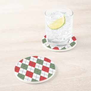 Dessous De Verre En Grès Motif de Jacquard vert et rouge