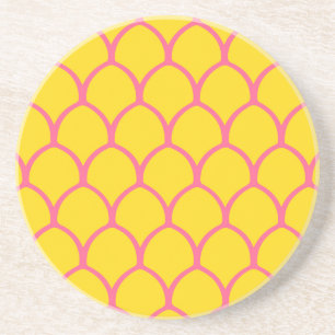 Dessous De Verre En Grès Motif de l'ananas tropical en rose et jaune