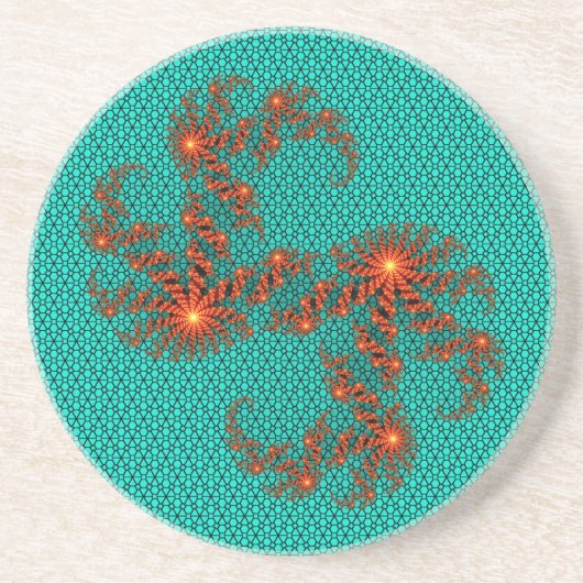 Dessous De Verre En Grès Motif de mandala abstrait noir sarcelle (Devant)