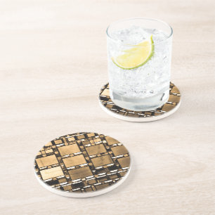 Dessous De Verre En Grès Motif de miroirs géométriques Sepia