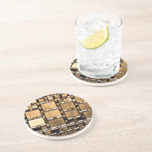 Dessous De Verre En Grès Motif de miroirs géométriques Sepia (Côté)