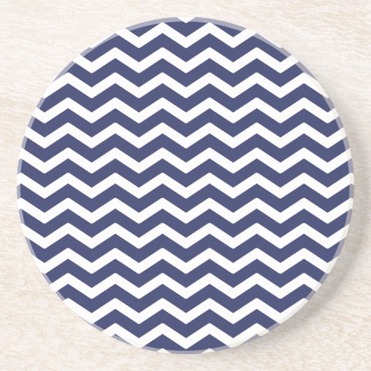 Dessous De Verre En Grès Motif de Navy Blue White Chevron (Devant)