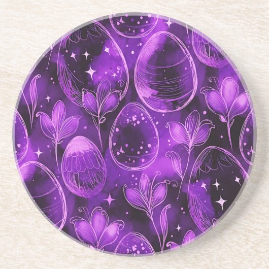 Dessous De Verre En Grès Motif de Pâques gothique violet (Devant)