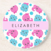 Dessous De Verre En Grès Motif de pieuvre, Pieuvre mignonne, Mer, Votre Nom (Devant)