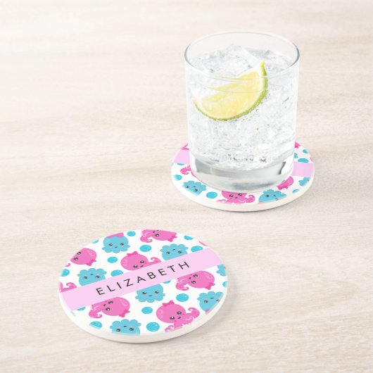 Dessous De Verre En Grès Motif de pieuvre, Pieuvre mignonne, Mer, Votre Nom (Côté)