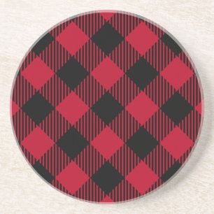 Dessous De Verre En Grès Motif de plaid de Buffalo de contrôle de rouge et