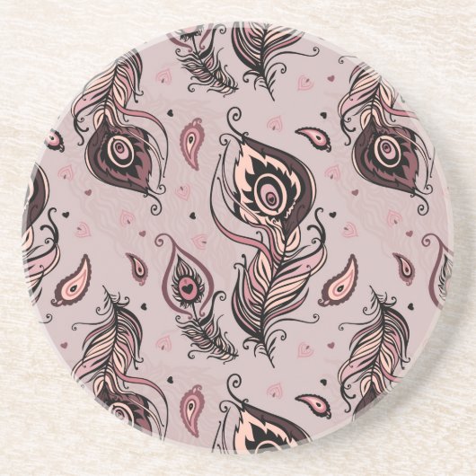 Dessous De Verre En Grès Motif de plume de paon (Devant)