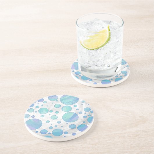 Dessous De Verre En Grès Motif de point Polka bleu Glacier (Côté)