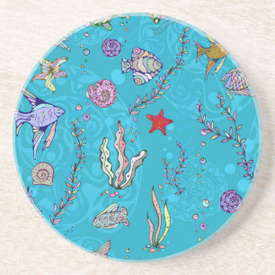 Dessous De Verre En Grès Motif de poissons de turquoise
