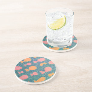 Dessous De Verre En Grès Motif de poissons tropicaux peints