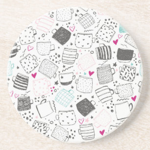 Dessous De Verre En Grès Motif de tasse dessinée à la main, conception tran