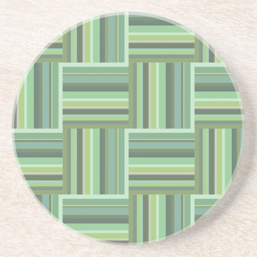 Dessous De Verre En Grès Motif de tissage à rayures vert olive (Devant)