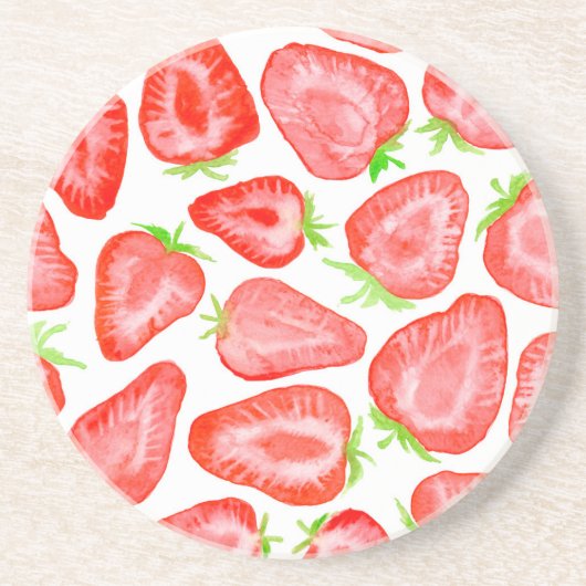 Dessous De Verre En Grès Motif de tranches de fraise d'aquarelle (Devant)