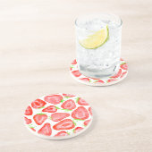 Dessous De Verre En Grès Motif de tranches de fraise d'aquarelle (Côté)