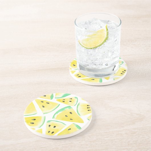 Dessous De Verre En Grès Motif de tranches de pastèque jaune (Côté)