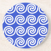 Dessous De Verre En Grès Motif de vagues clés Méandre grec Bleu (Devant)