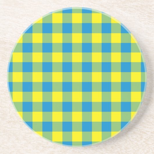 Dessous De Verre En Grès Motif de vérification de la plaid bleu jaune vert (Devant)