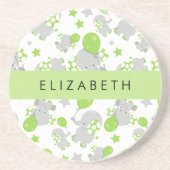 Dessous De Verre En Grès Motif D'Eléphants, Eléphants Mignons, Votre Nom (Devant)