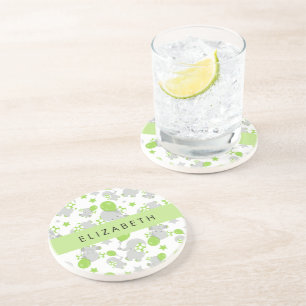 Dessous De Verre En Grès Motif D'Eléphants, Eléphants Mignons, Votre Nom