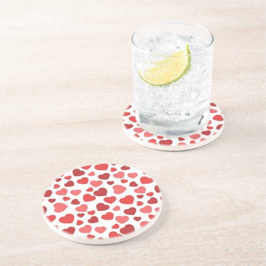 Dessous De Verre En Grès Motif Des Coeurs, Coeurs Rouges, Motif Des Coeurs (Côté)